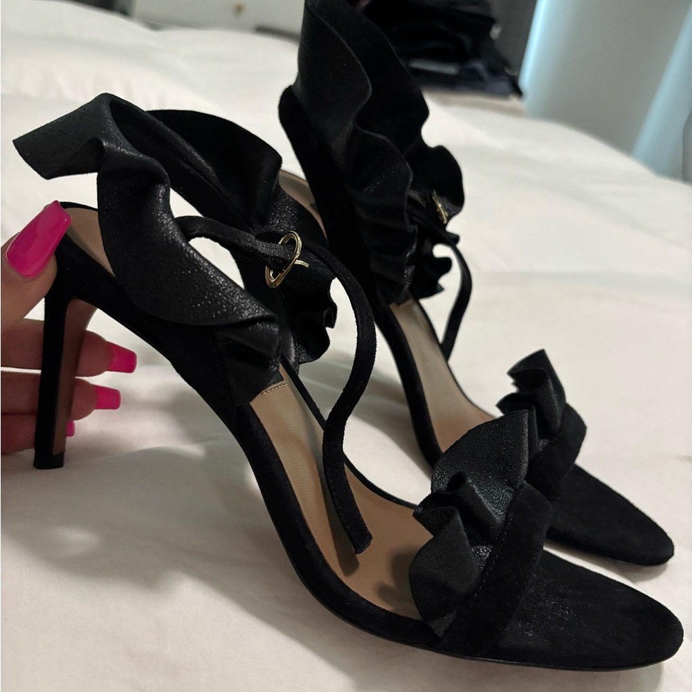 BCBGMaxAzria Black Heels with Ruffled Straps